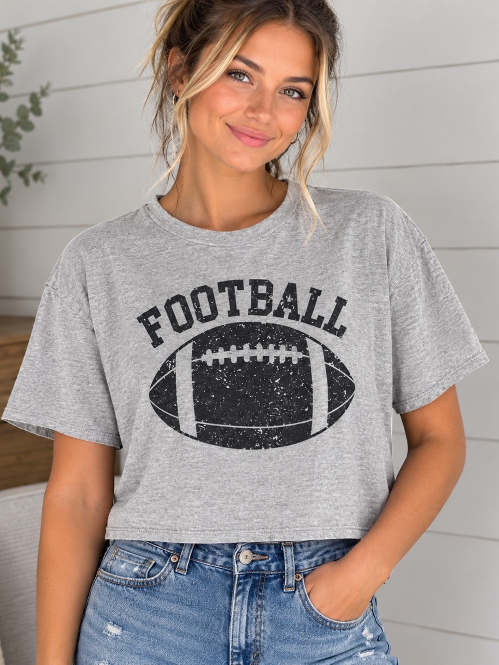 Women's Gray Football Graphic Tee